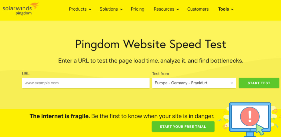 pingdom tools velocidad de carga