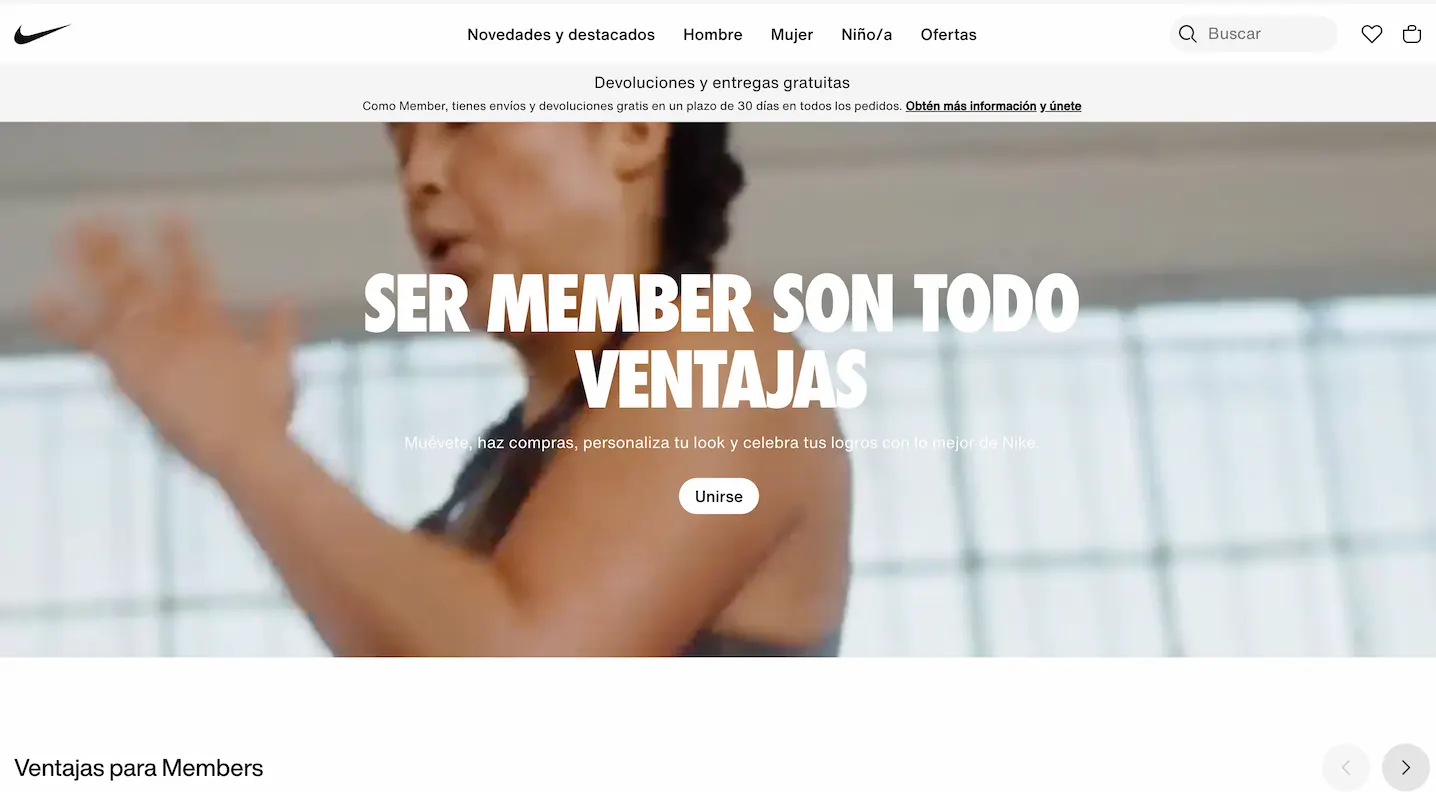 ejemplo landing page nike